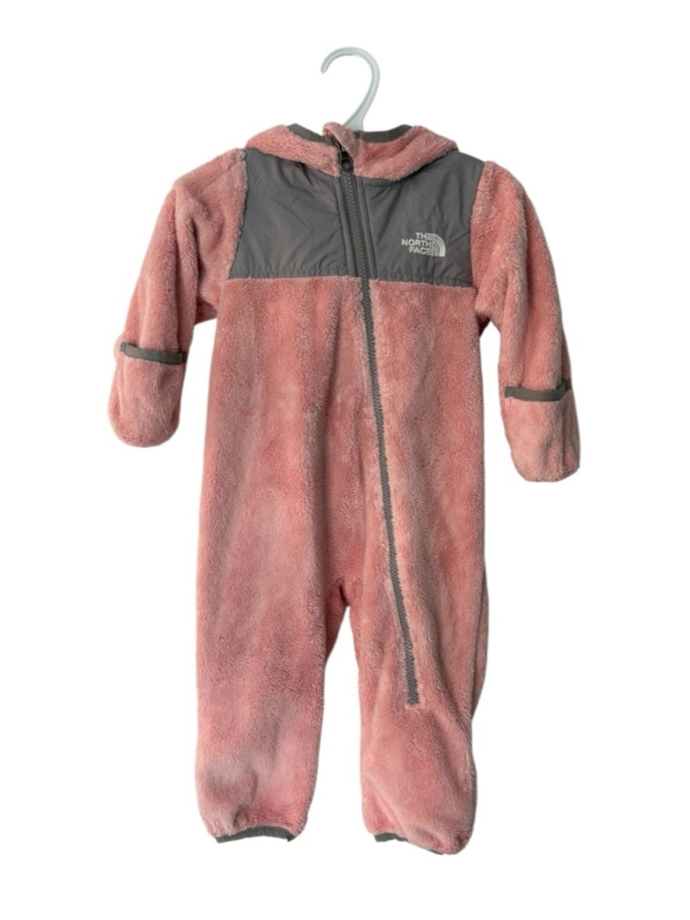 The North Face Pink Hooded Fleece One-Piece Footie with Gray Accents